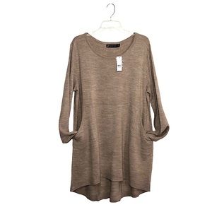 New York & Company Knit Long Sleeve & Pockets Tan Tunic Sweater XXL